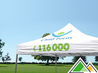 Professionele reclame tent 3x3 met bedrukking van Child Focus