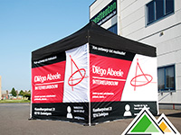 3x3 reclame tent voor Diego Abeele met 2 bedrukte zijwanden