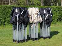 Opvouwbare tenten, v.l.n.r.: 3x6 meter, 3x3 meter en 3x4,5 meter